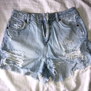 Ripped Blue Denim Shorts